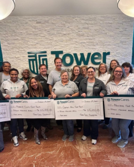 TowerCares Foundation, the philanthropic arm of Tower Federal Credit Union, donated $70,000 to local food banks and pantries during Employee Appreciation Week.