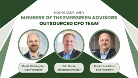 Three Evergreen Advisors CFO Advisory leaders seated on a panel at DataTribe’s 2025 Cyber Innovation Day, speaking about financial strategy and innovation in front of an audience.