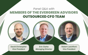 Three Evergreen Advisors CFO Advisory leaders seated on a panel at DataTribe’s 2025 Cyber Innovation Day, speaking about financial strategy and innovation in front of an audience.